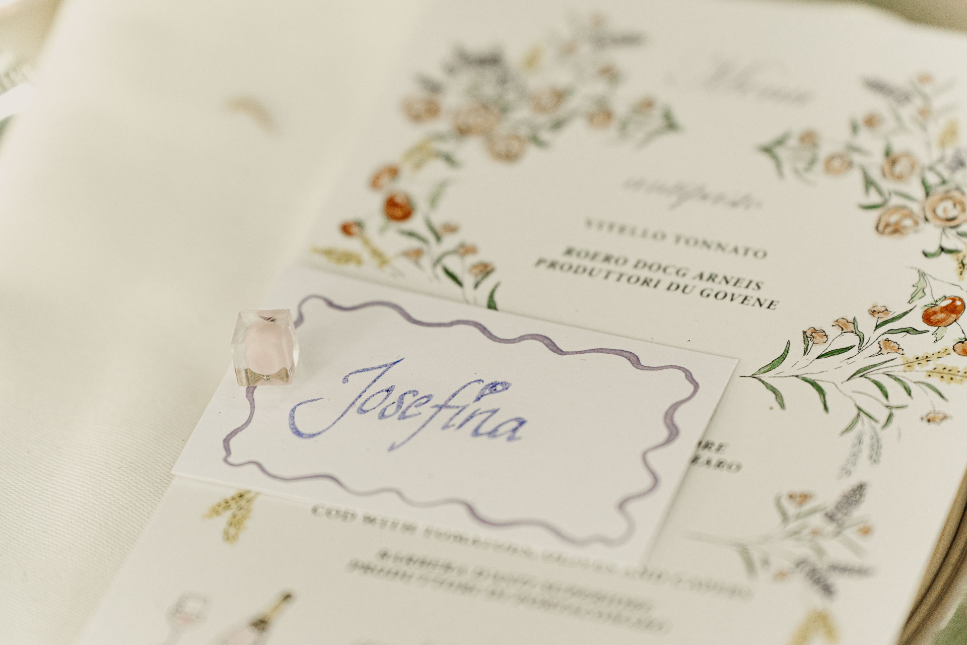 Il menu con il segnaposto della sposa