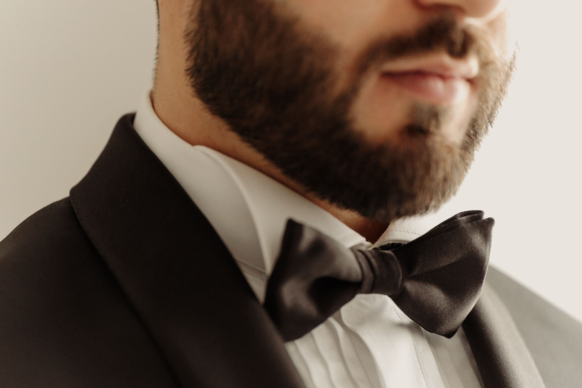 Il papillon e la barba dello sposo, da vicino
